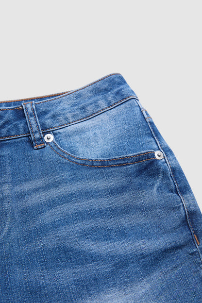 Raw Hem Button Tab Mid Waist Skinny Capri Jeans