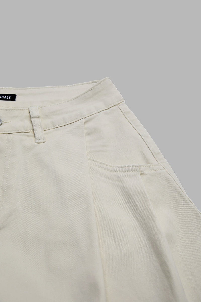 Solid Pleated Mid Rise Barrel Leg Pants Without Belt