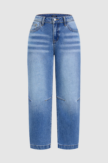 Stitch Detail Mid Waist Straight Leg Crop Jeans