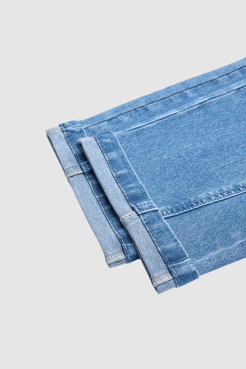 Wash Patch Pocket Roll Hem High Rise Crop Tapered Jeans Without Belt