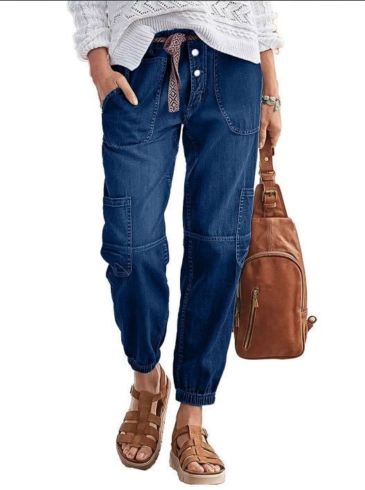 Multi Pocket Button Fly Mid Rise Straight Leg Crop Jeans Without Belt