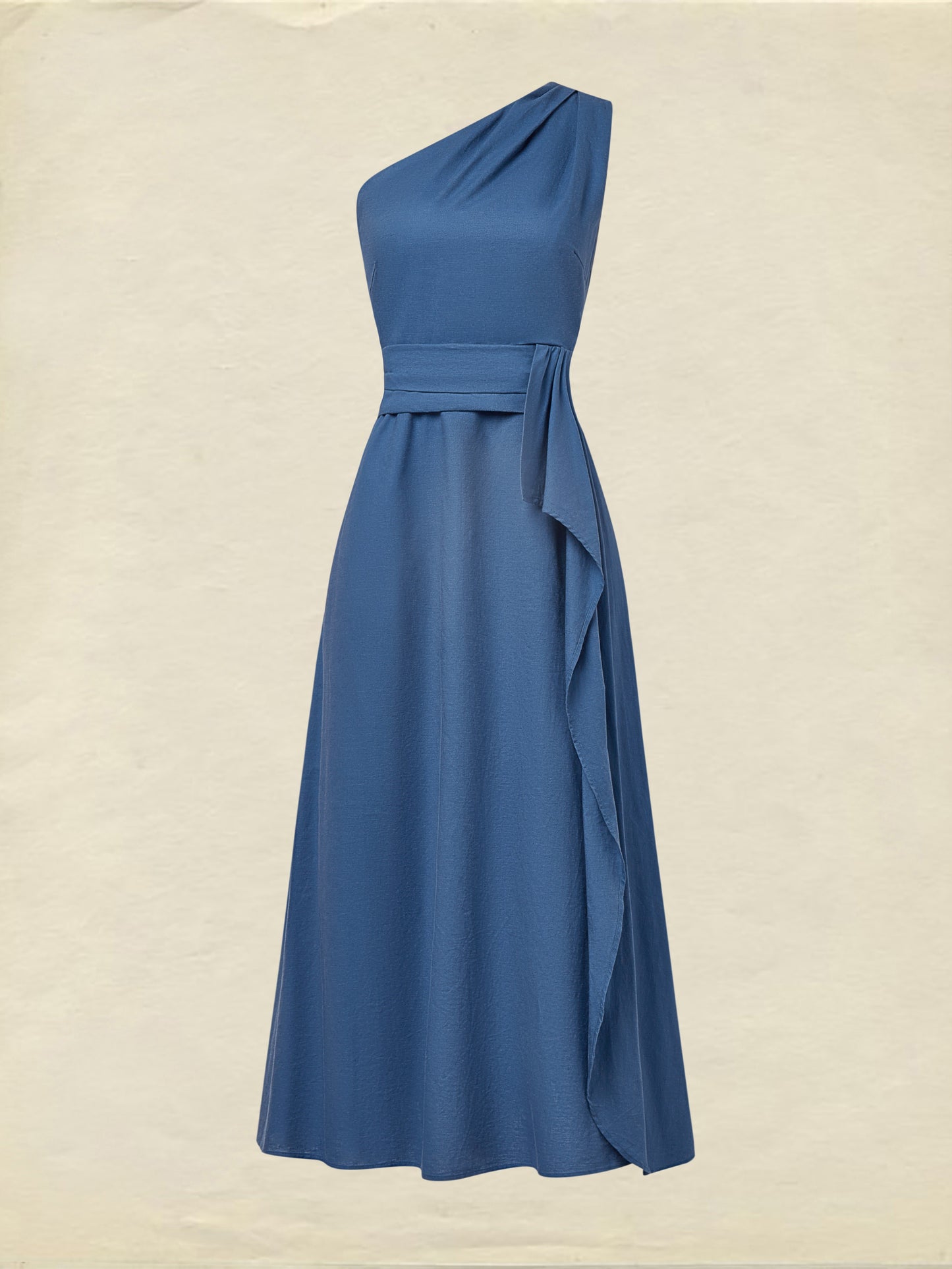 Robe longue en lin, sans manches, asymétrique, unie, avec ceinture, style vintage français, bleu roi