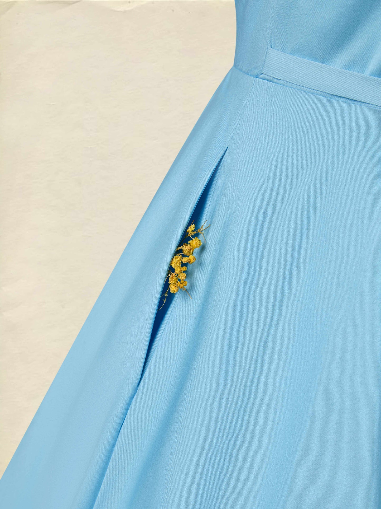 Robe midi en coton, soutien-gorge intégré, sans manches, encolure en cœur, unie, style vintage français, bleue