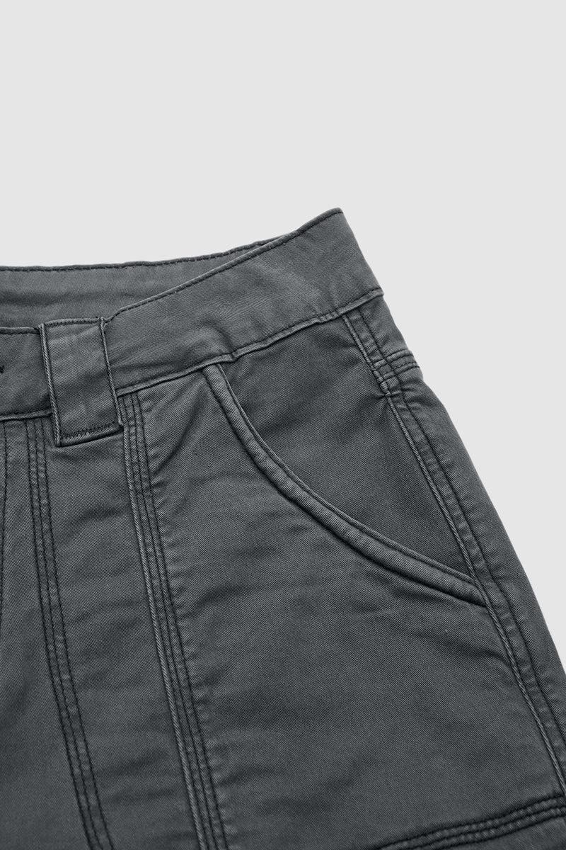Solid Stitch Detail Mid Rise Straight Leg Cargo Pants Without Belt