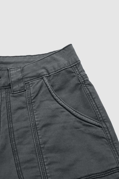 Solid Stitch Detail Mid Rise Straight Leg Cargo Pants Without Belt