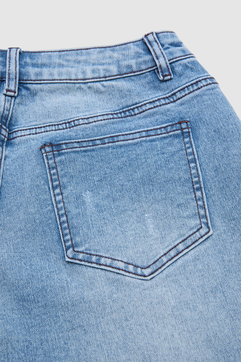 Raw Hem Ripped Mid Waist Straight Leg Crop Jeans