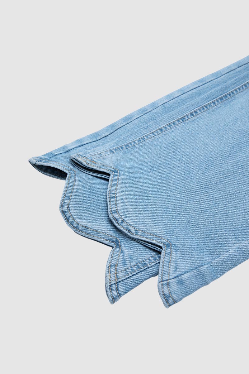 Wash Scallop Hem Mid Waist Straight Leg Crop Jeans