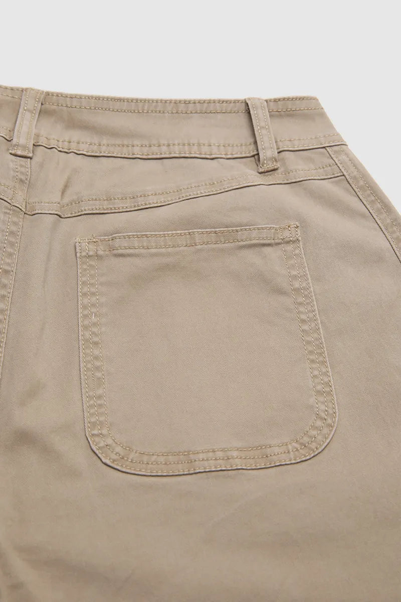 Solid Patch Pocket Mid Waist Wide Leg Pants