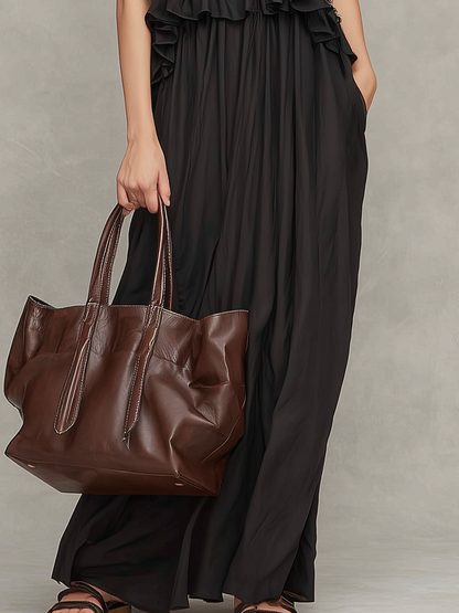 Robe longue romantique à volants et à fines bretelles
