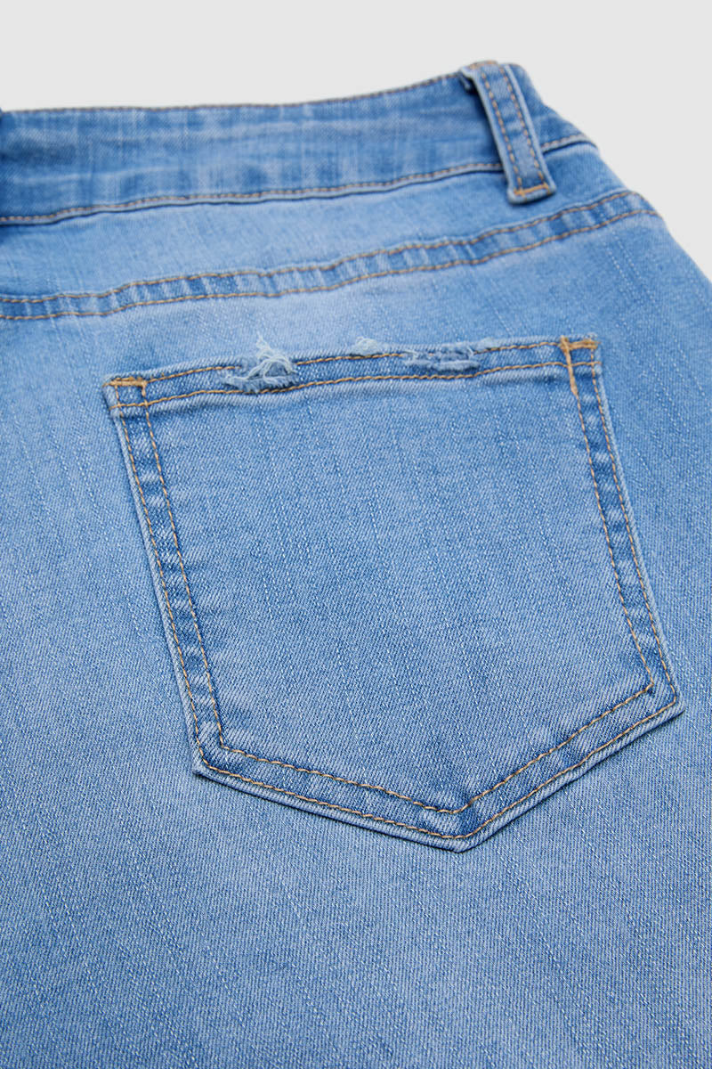 Raw Hem Ripped Mid Waist Straight Leg Crop Jeans