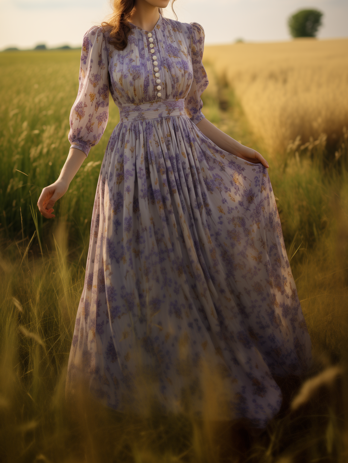 Robe longue en lin, décontractée, florale, avec poches brodées, col rond, ceinture, manches mi-longues, violette, style vintage