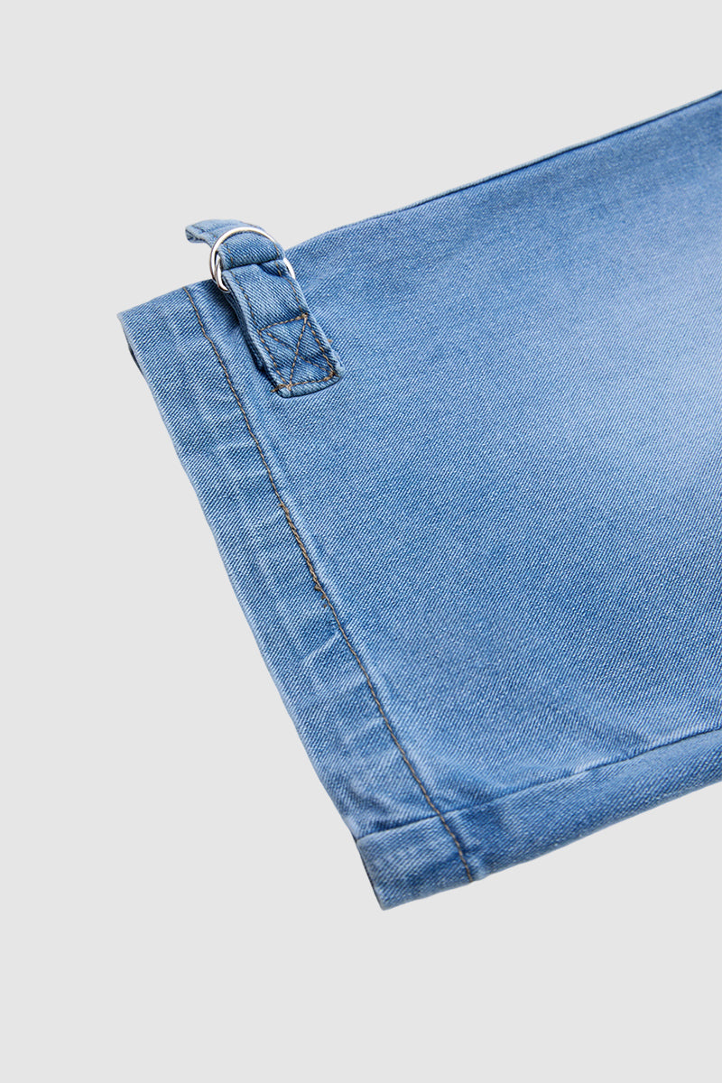 Wash Drawstring Adjustable Pleated High Waist Straight Leg Capri Jeans