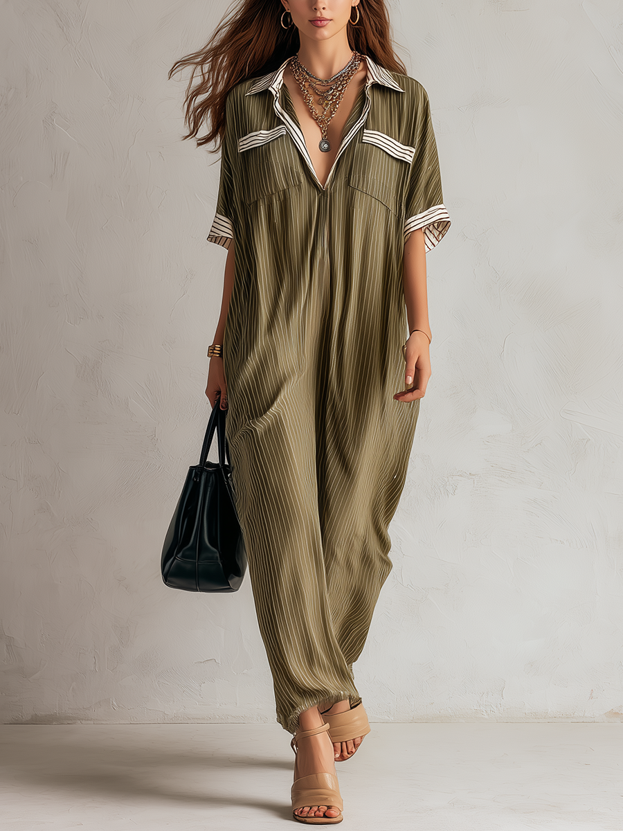 Robe longue plissée décontractée Sophisticated Olive