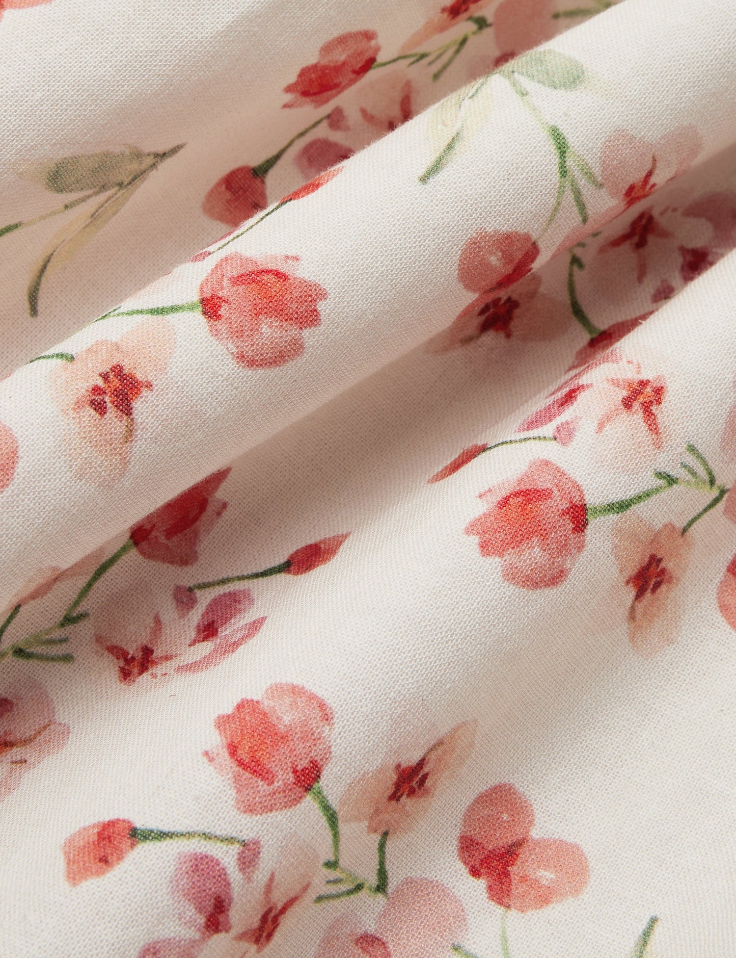 Robe longue élégante coupe classique à manches longues en coton et lin à motif floral, rose