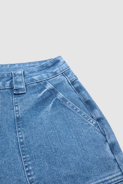 Wash Patch Pocket Roll Hem High Rise Crop Tapered Jeans Without Belt