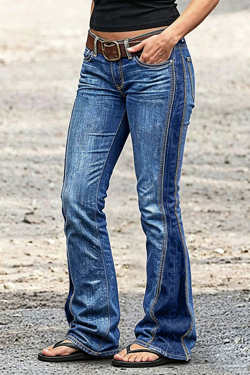 Wash Cut & Sew Mid Rise Bootcut Jeans Without Belt