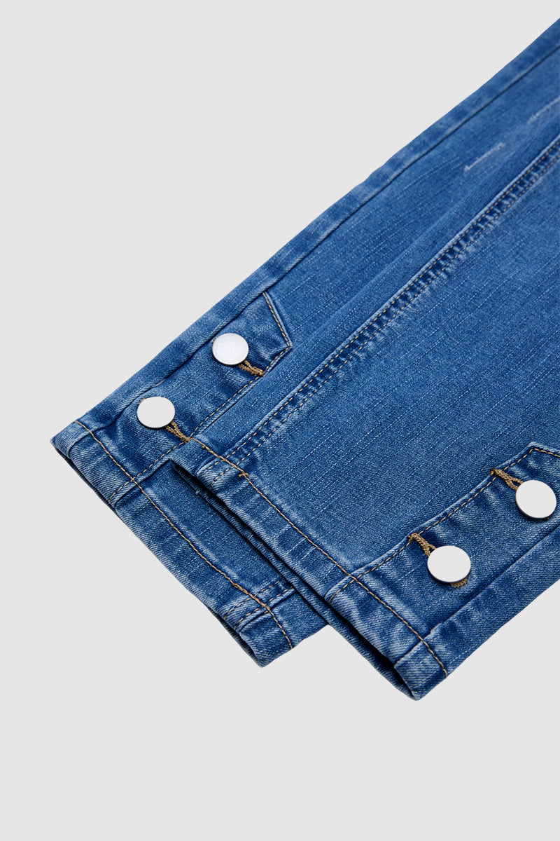 Wash Button Decor Mid Waist Skinny Capri Jeans