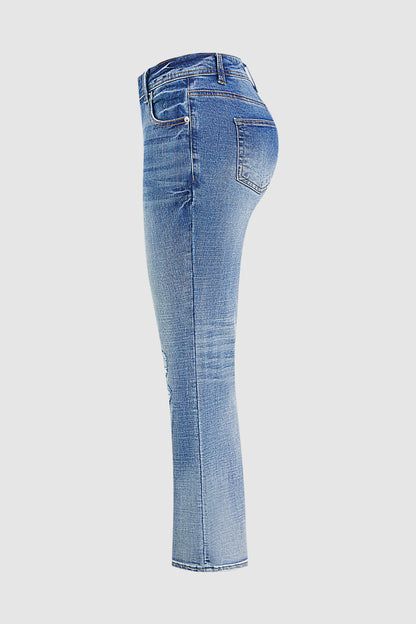 Wash Ripped Mid Rise Bootcut Jeans