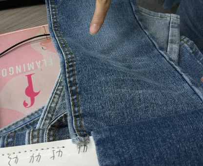 Wash Raw Hem Mid Rise Straight Leg Jeans