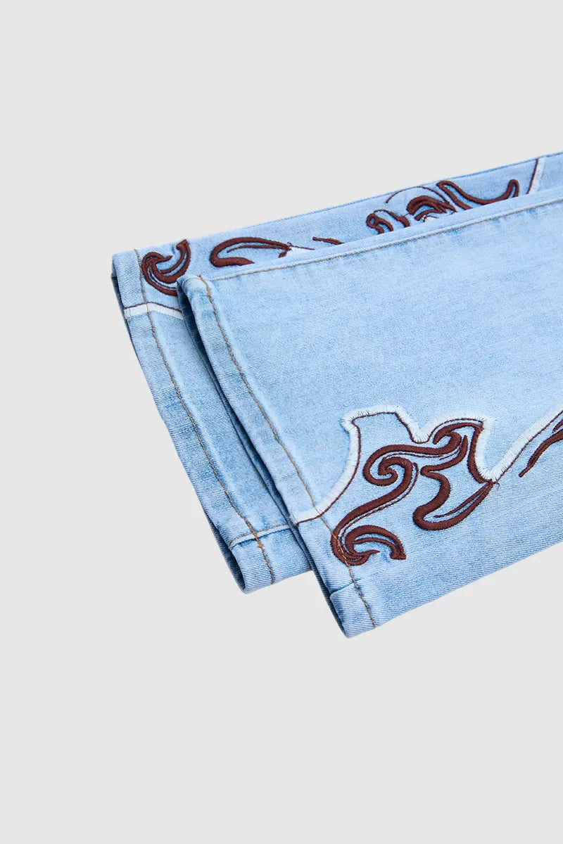 Wash Baroque Embroidery Side Mid Waist Bootcut Jeans