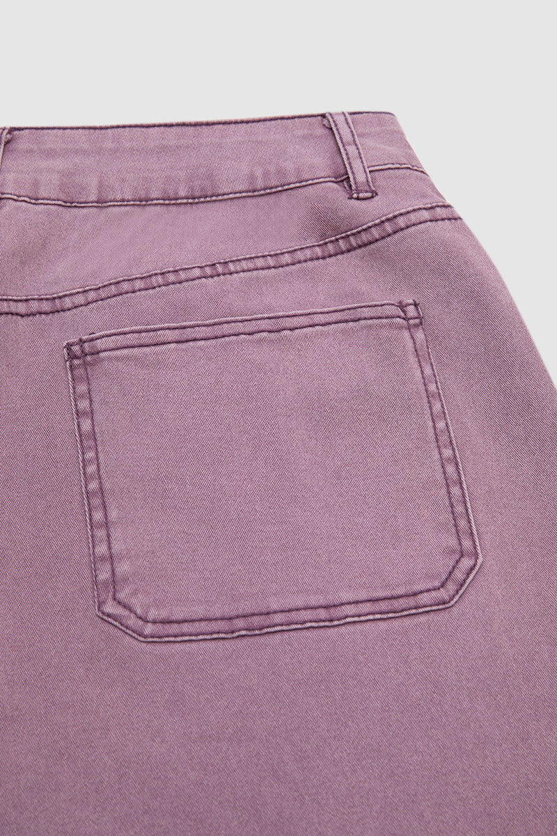 Stitch Detail Side Pocket Mid Waist Straight Leg Capri Pants Without Belt
