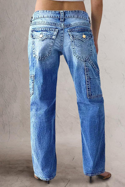 Wash Multi Pocket Mid Rise Straight Leg Jeans