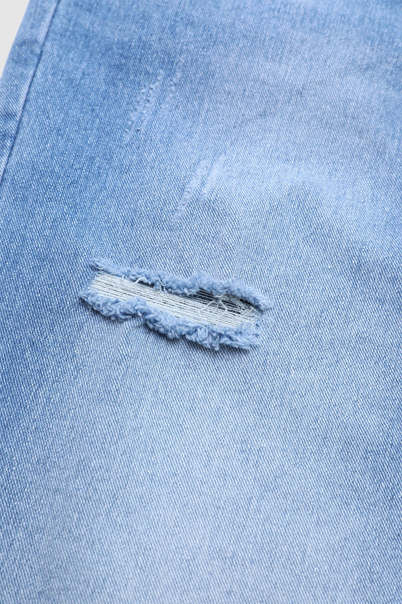 Wash Ripped Roll Hem Button Fly Mid Rise Straight Leg Crop Jeans