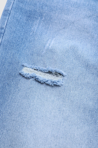 Wash Ripped Roll Hem Button Fly Mid Rise Straight Leg Crop Jeans
