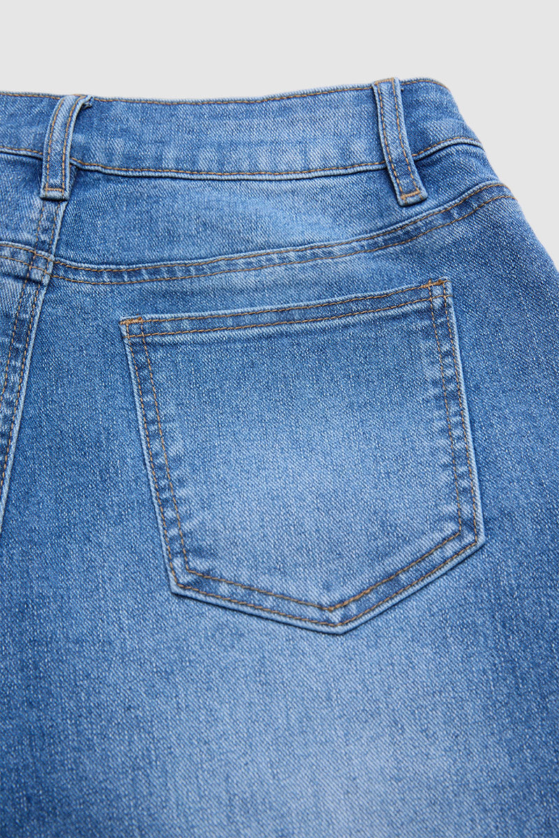 Ripped Flap Decor High Waist Straight Leg Cropped Jeans
