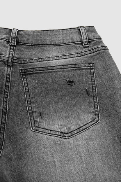 Wash Ripped Raw Hem Mid Waist Straight Leg Crop Jeans