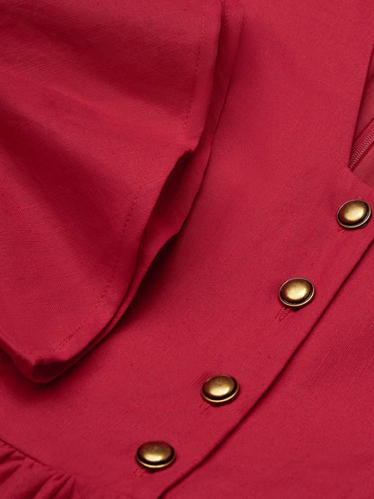 Robe longue en lin, manches 3/4, col en V, style vintage inspiré de Jane, pour tea party, mélange de lin, rouge, ceinture
