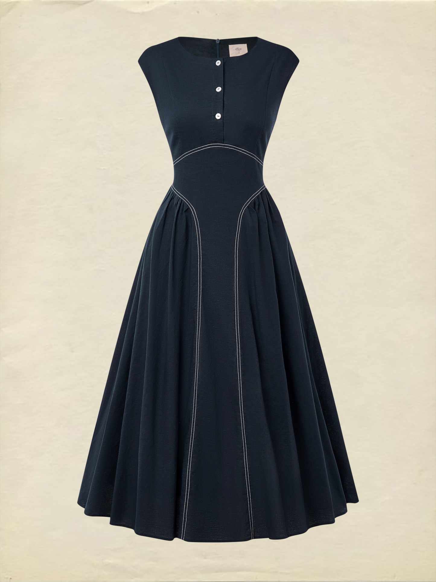 Robe longue en lin, manches courtes, col rond, unie, poches, style vintage français, bleue