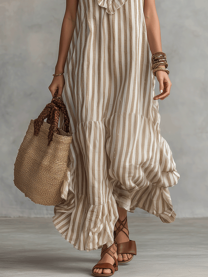 Robe longue rayée bohème décontractée à volants