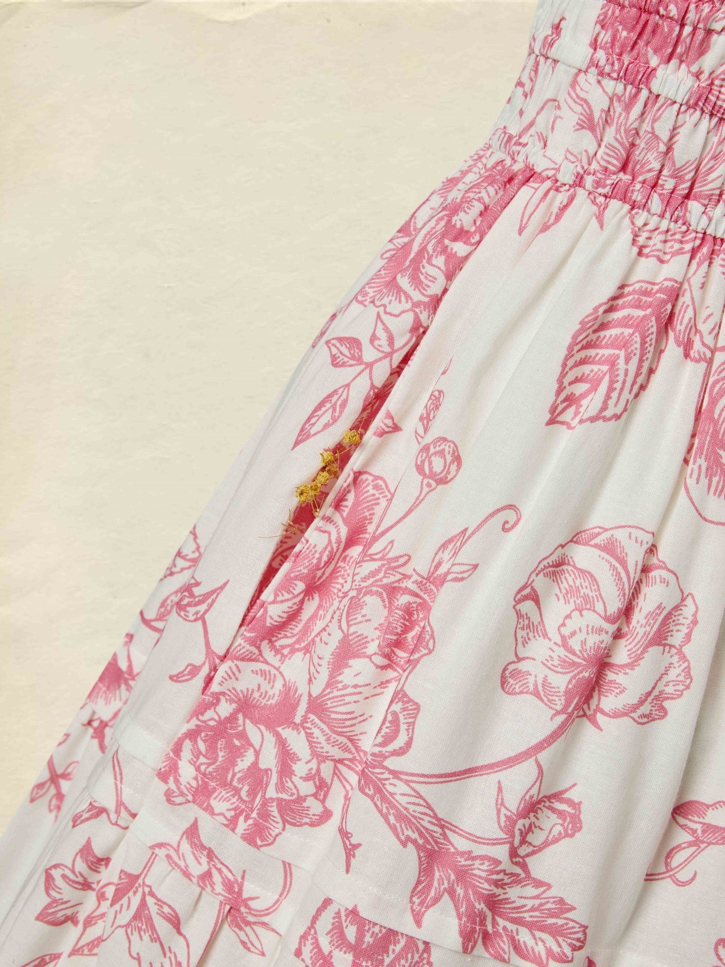 Robe longue en coton, manches courtes, col en V, motif floral, style vintage, couleur abricot