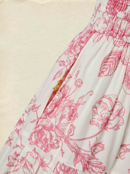 Robe longue en coton, manches courtes, col en V, motif floral, style vintage, couleur abricot