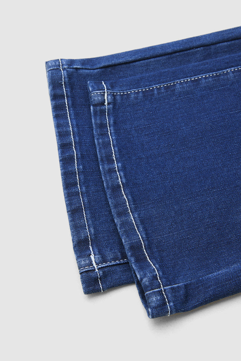 Wash Sailor Button Patch Pocket Mid Rise Bootcut Jeans