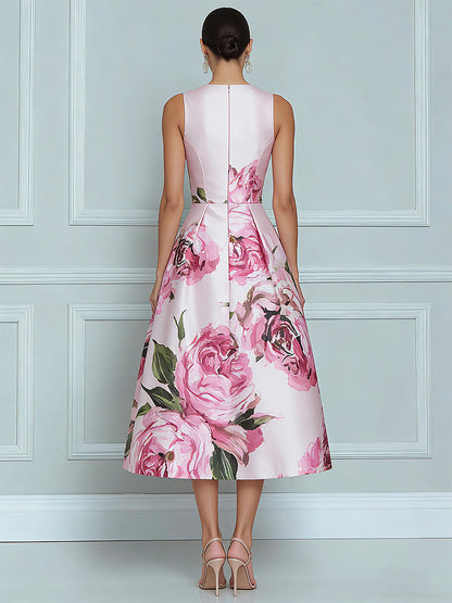 Blossoming Romance Lustrous Floral A-Line Midi Dress