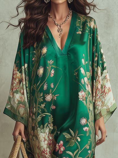 Robe longue kaftan à imprimé floral luxueux