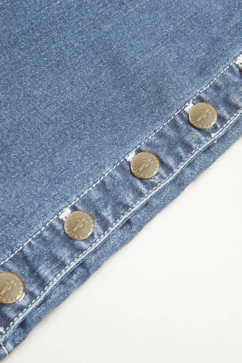 Wash Mid Waist Buttoned Hem Bootcut Jeans Without Belt