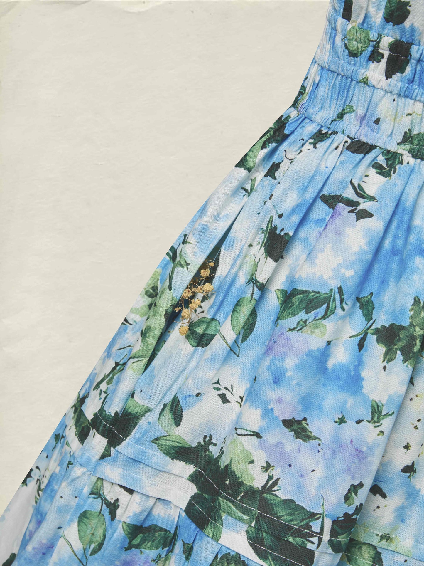 Robe longue en coton, manches courtes, col en V, motif floral, vintage, bleue