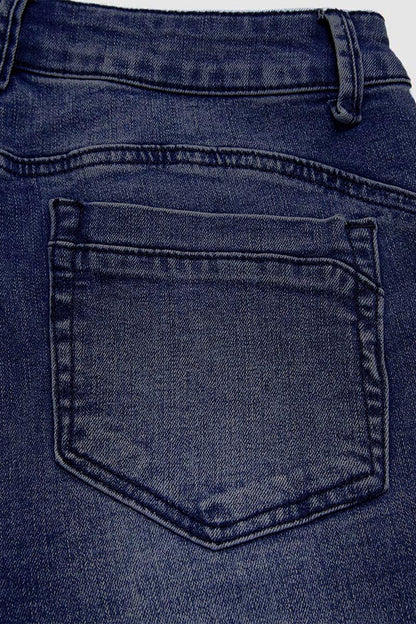 Pearl Button Side Raw Hem High Waist Skinny Jeans