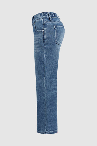 Wash Elastic Mid Rise Wide Leg Crop Jeans