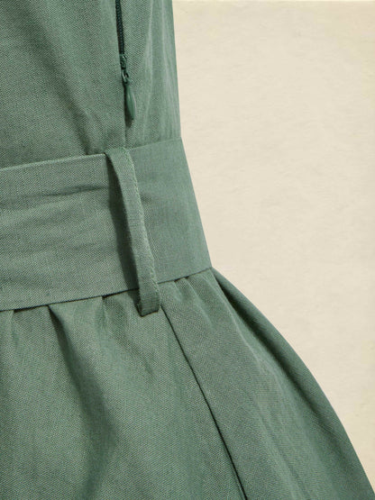 Robe mi-longue en lin, manches courtes, mélange de lin, unie, Renaissance, vert