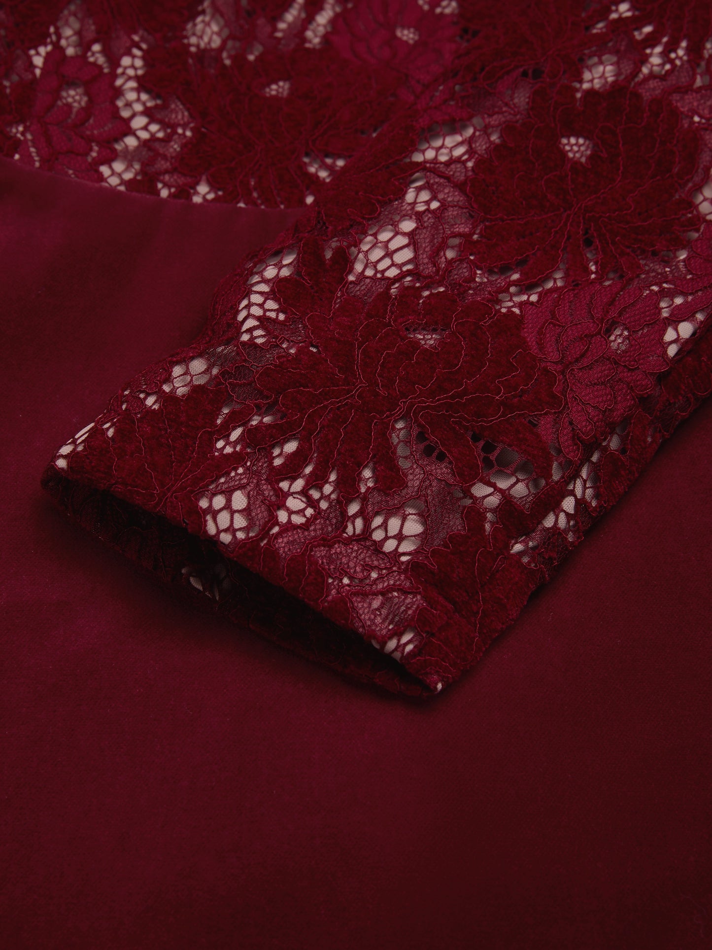 Robe midi en coton, manches longues, col rond, fleurie, dentelle, vintage, rouge