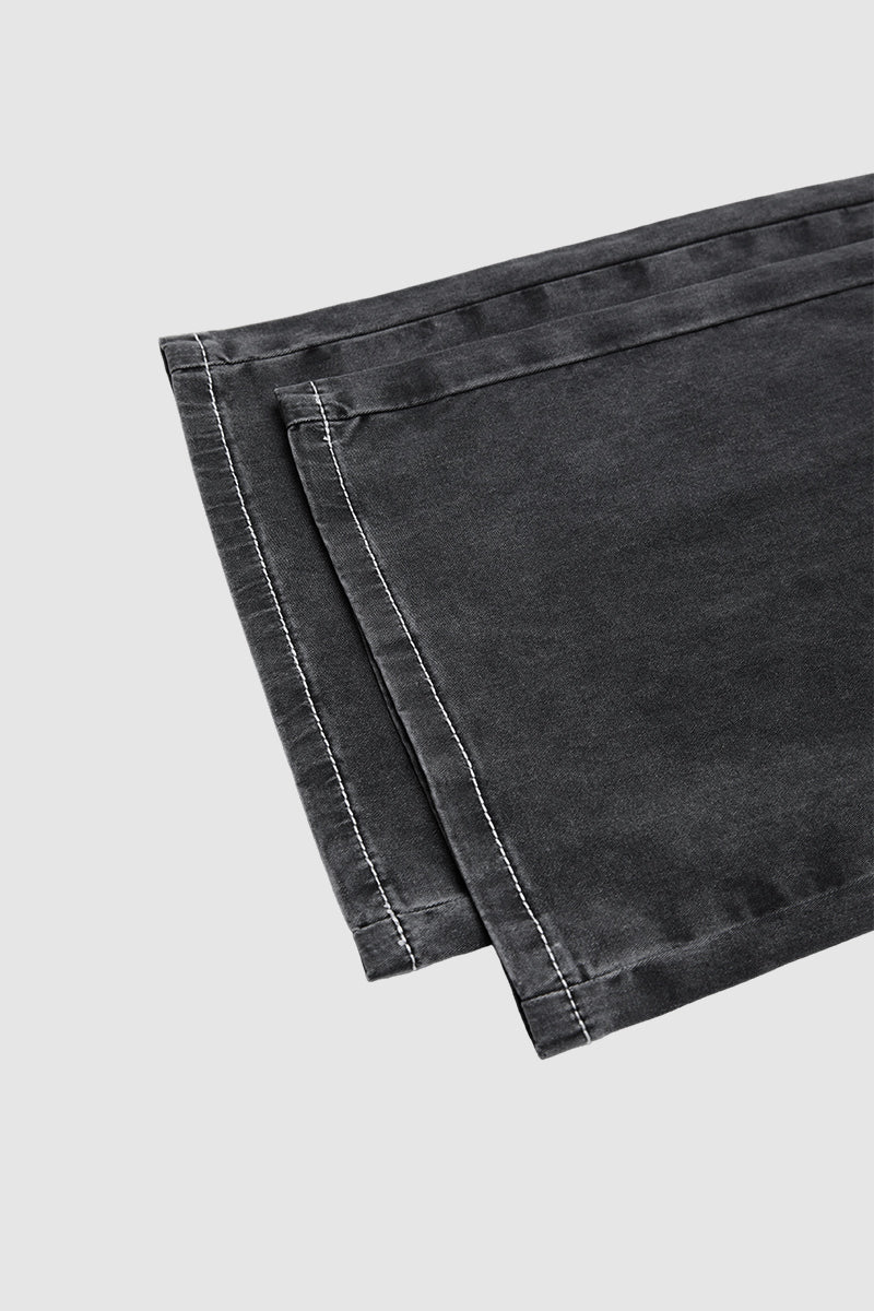 Wash Flap Pocket Seam Detail High Waist Straight Leg Pants Without Belt