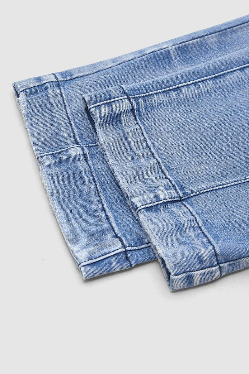 Wash Stitch Detail Mid Rise Barrel Leg Crop Jeans Without Belt