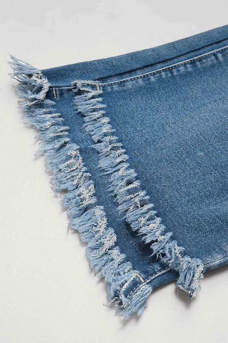 Wash Raw Hem Ripped Mid Rise Crop Straight Leg Jeans