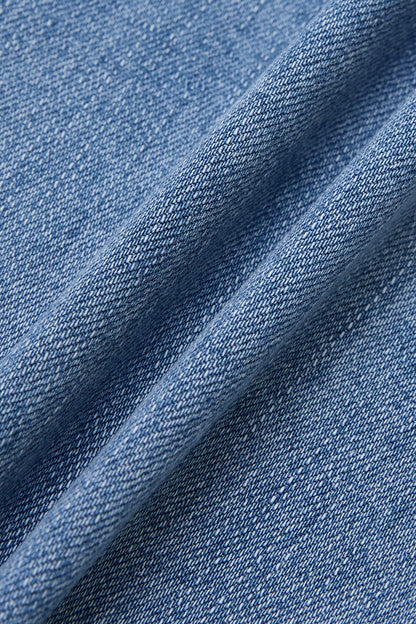 Wash Ripped Roll Hem Mid Rise Straight Leg Crop Jeans