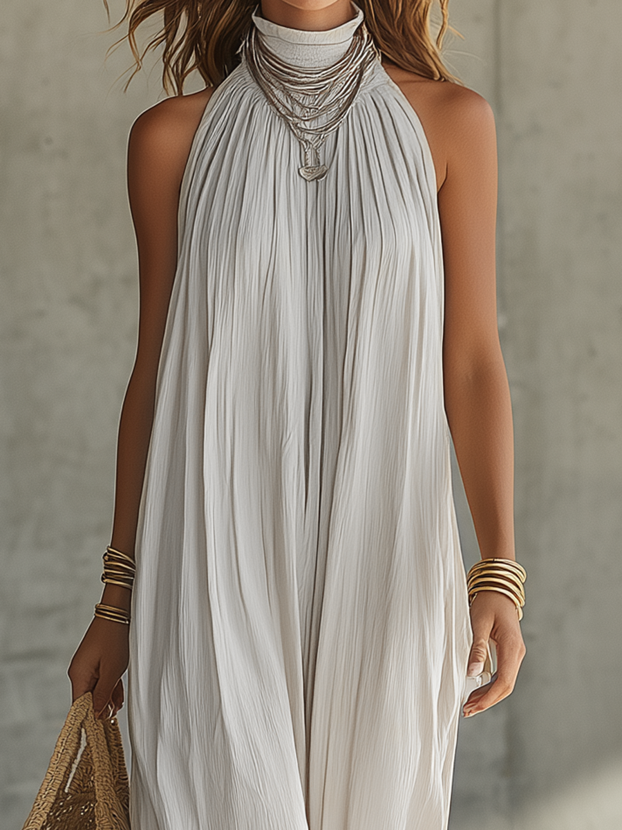 Robe longue plissée fluide à col licou
