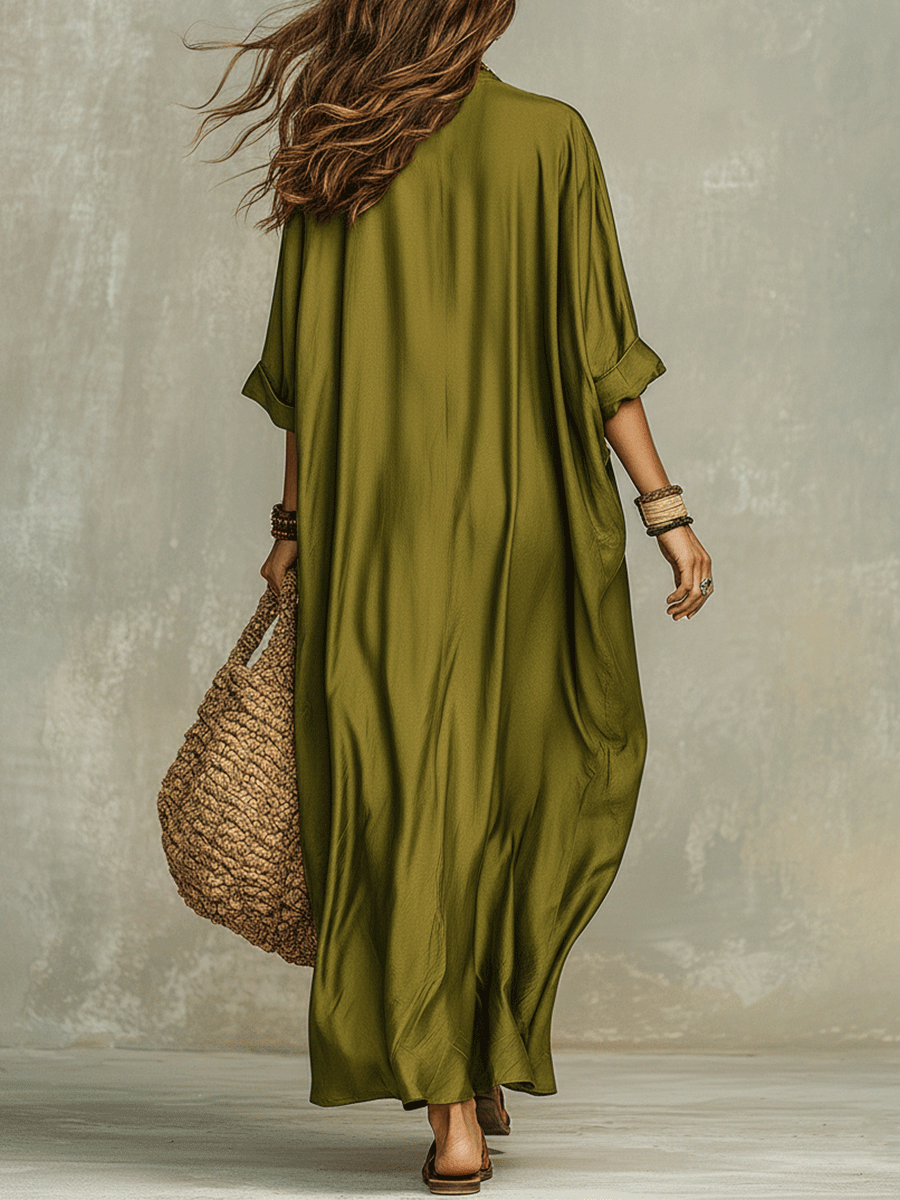 Robe longue bohème décontractée vert olive